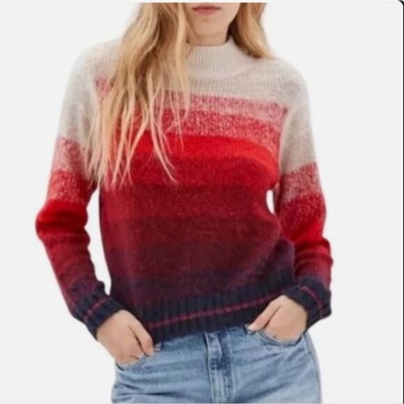 American Eagle Outfitters Sweaters - American Eagle Ombre Tan Red Blue Stripe Mock Neck Cozy Sweater - Size Medium
